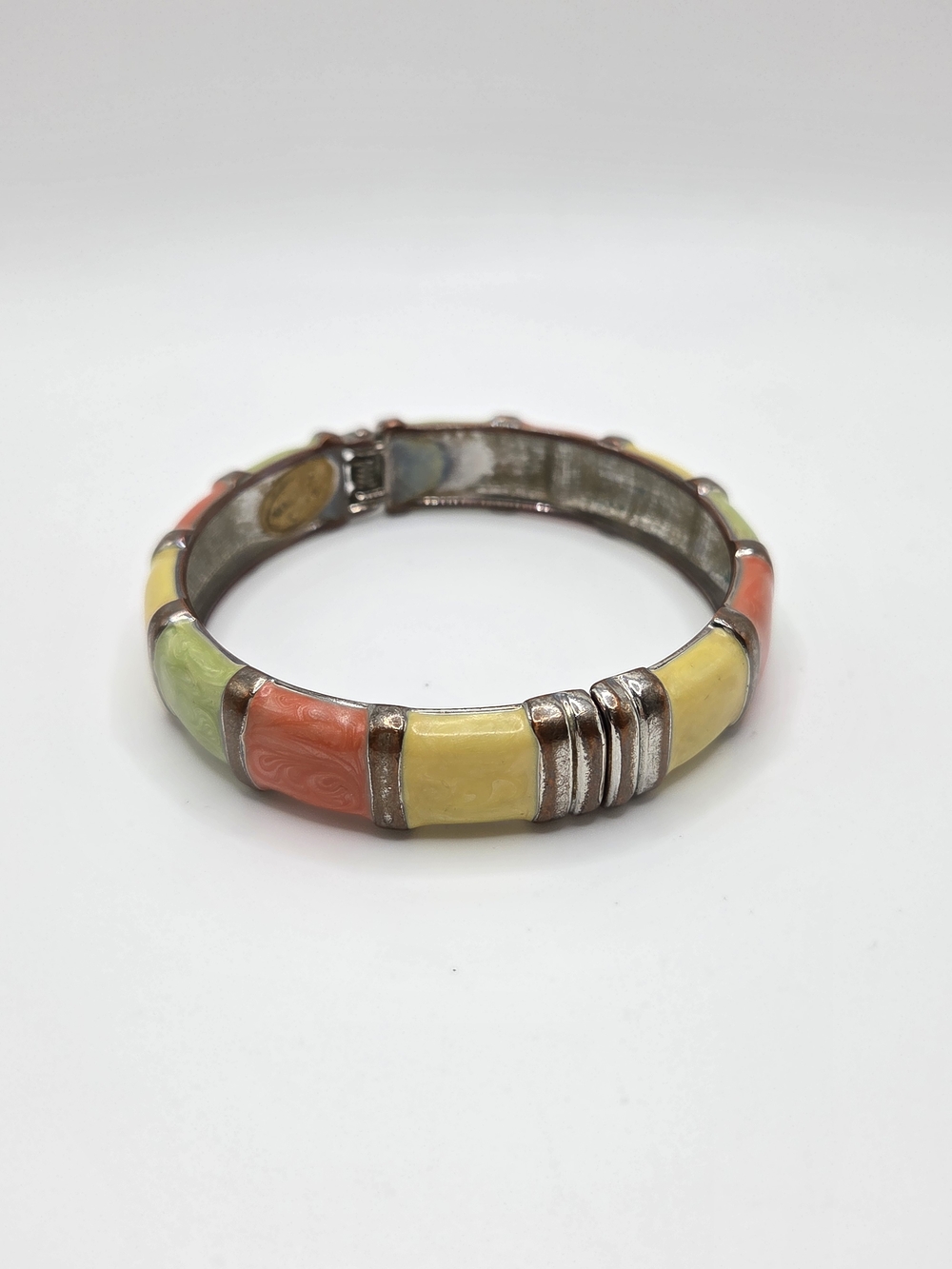 Vintagec Color-Block Enamel Hinged Bracelet - Yellow, Coral & Lime - Picture 4 of 6
